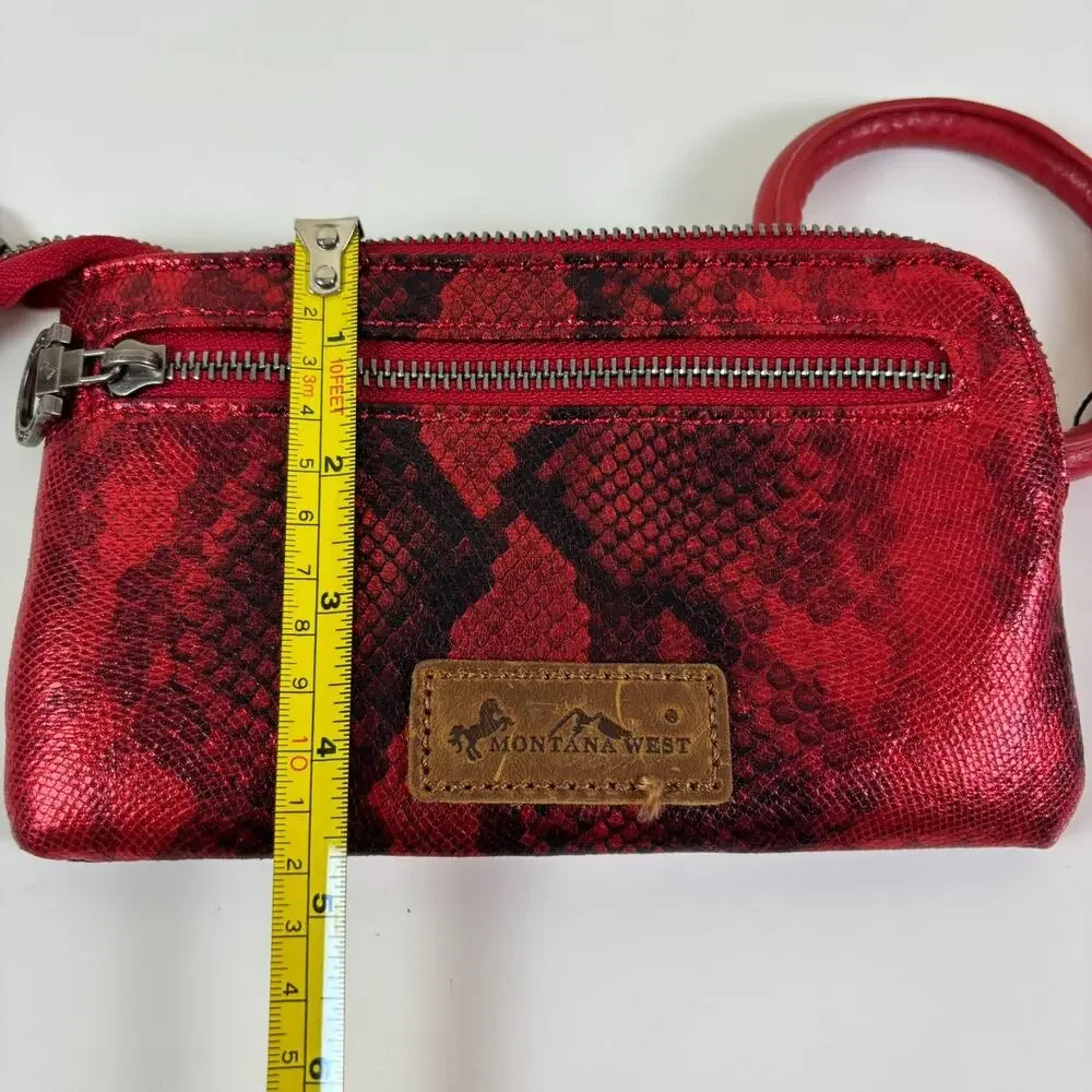 Montana West Red Metallic Snake Print Western Rodeo Glam Cowgirl Wristlet Clutch